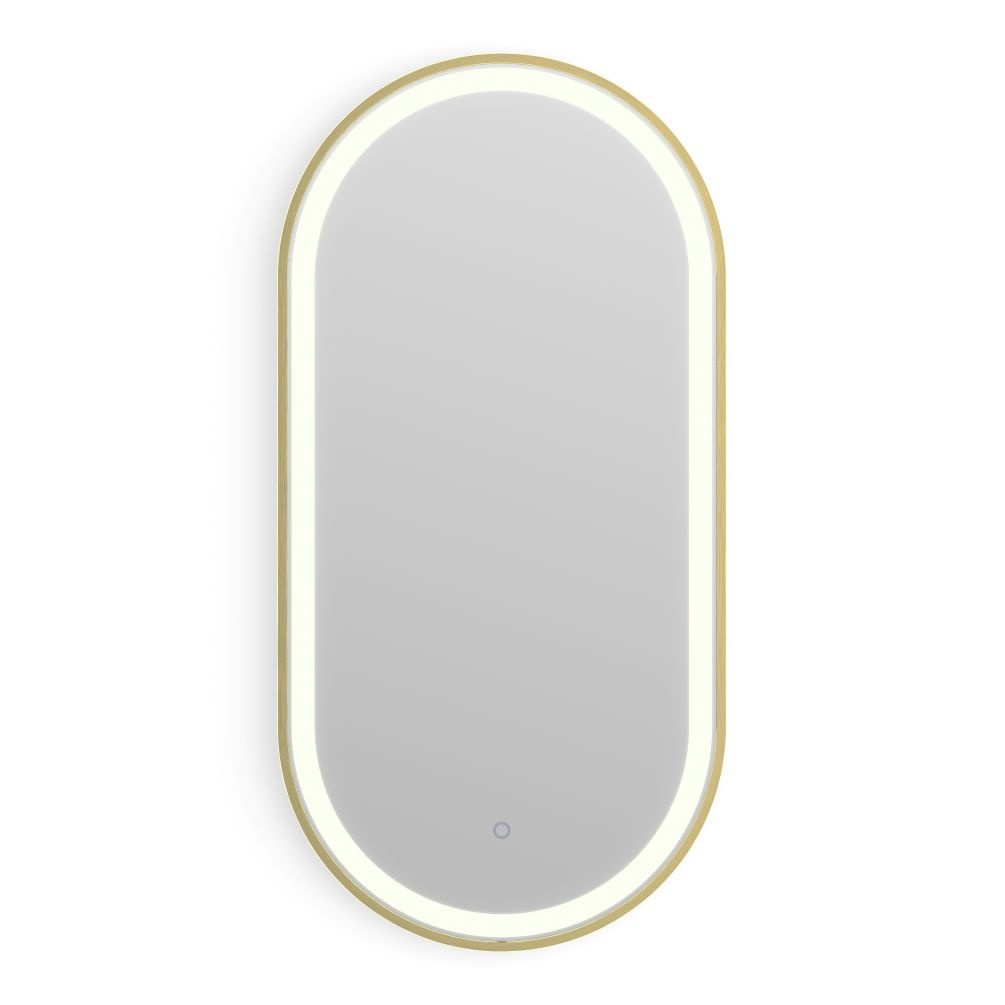 Front on cut out image of Origins Living Lomax Light Capsule Brushed Brass Mirror 400mm x 800mm